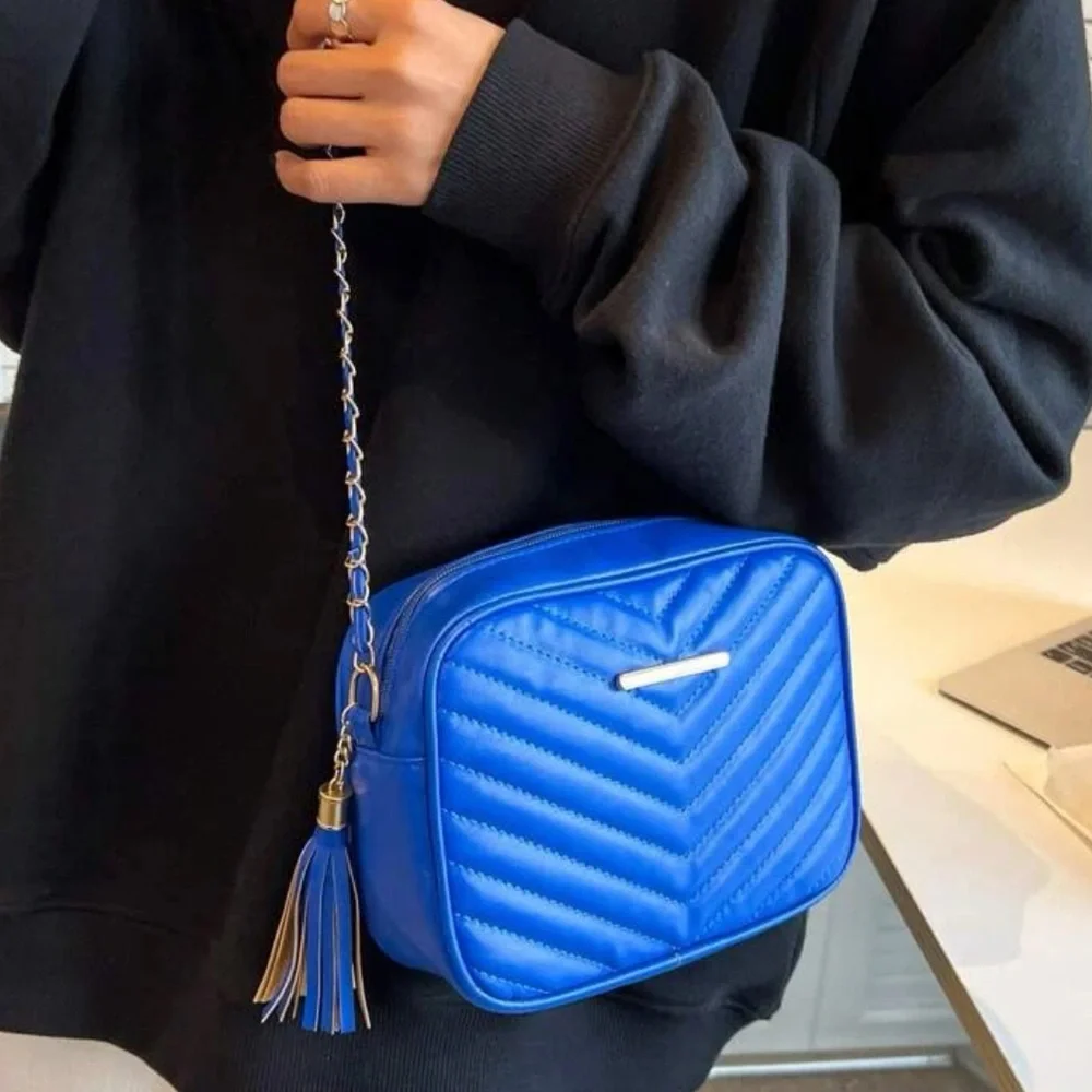 Boho vegan leather chain tassel crossbody shoulder bag